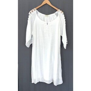 Indigo Rose Gauzy White Cutout Crochet Dress Sz XL Bridal Festival Sorority Rush